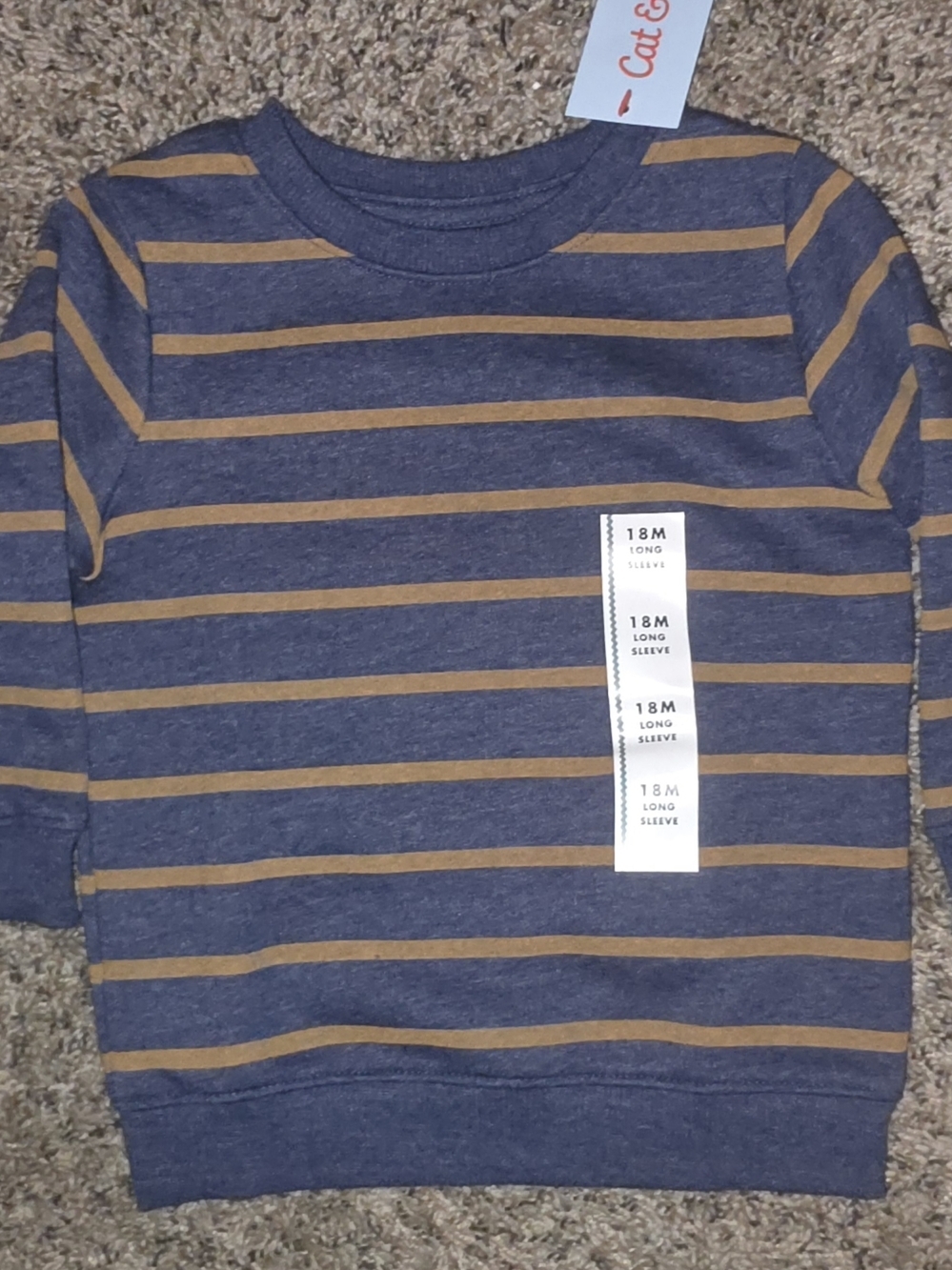 Cat & Jack Navy and Mustard Striped Crew Sweatshirt